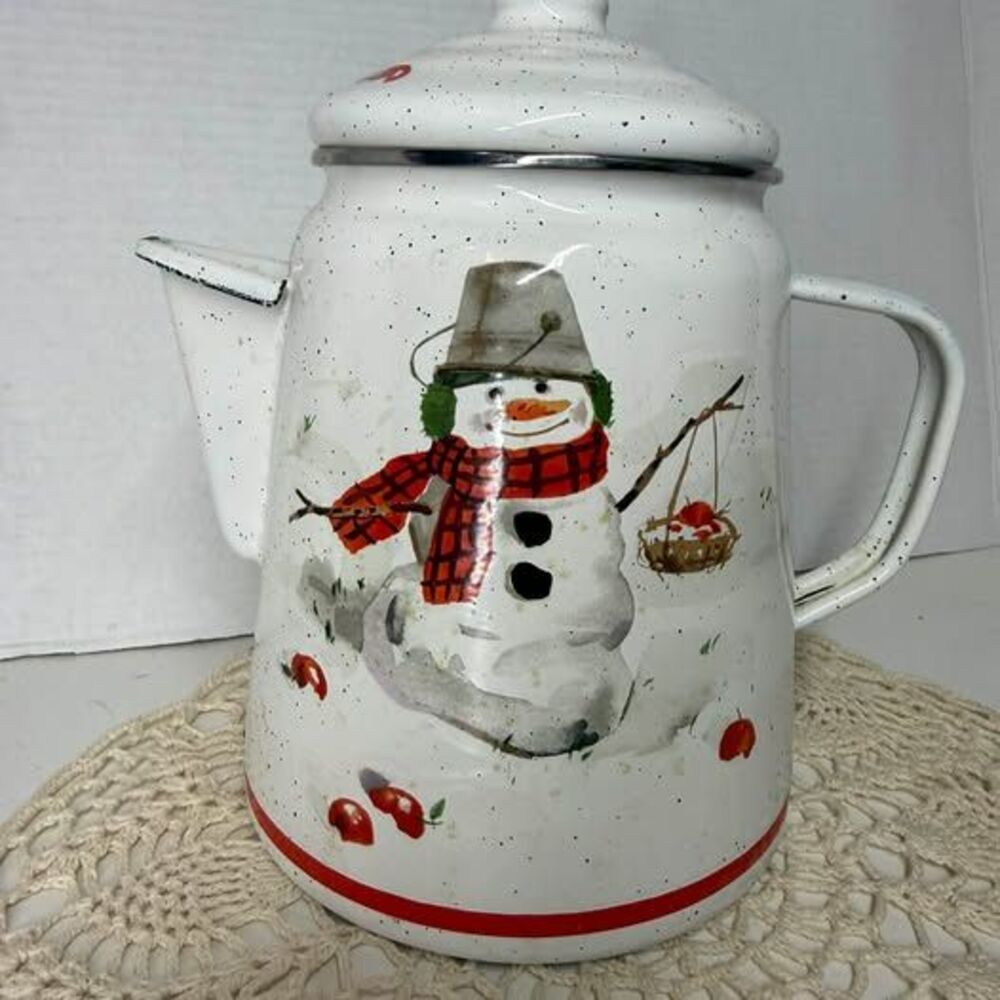 Vintage Enamelware Snowman Coffee Pot